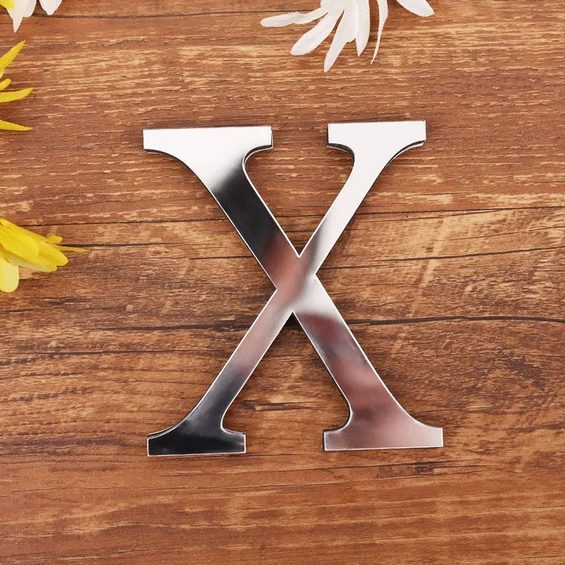 Silver Letter Acrylic 3D Mirror Wall Sticker Home Decor Alphabet Poster For Birthday Party Wedding Diy Wallpaper Peel & Stick Oasis Select X Silver