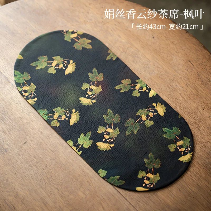 Double-sided Silk Fragrant Cloud Yarn Tea Mat Chinese Style Tea Table Heat Insulation Waterproof Mat Chinese Zen Dry Foam Mat Oasis Select Tea Mat - Maple Leaf