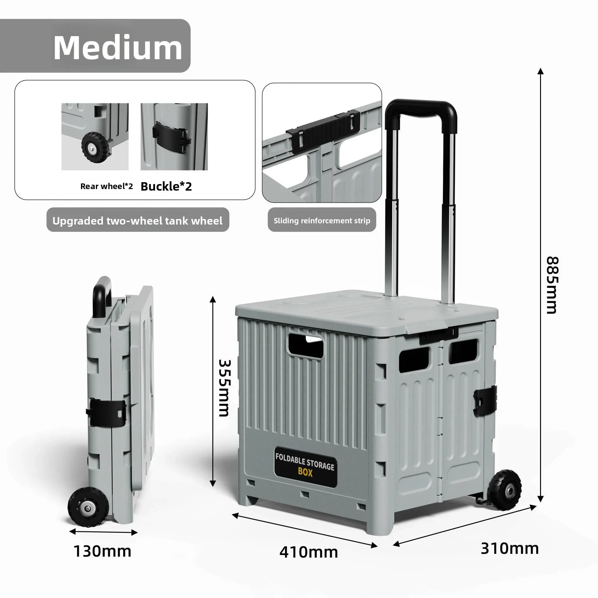 Household multi-functional grocery shopping cart Portable folding shopping cart Outdoor trolley cart Stall camping storage box Oasis Select Medium-2-Grey