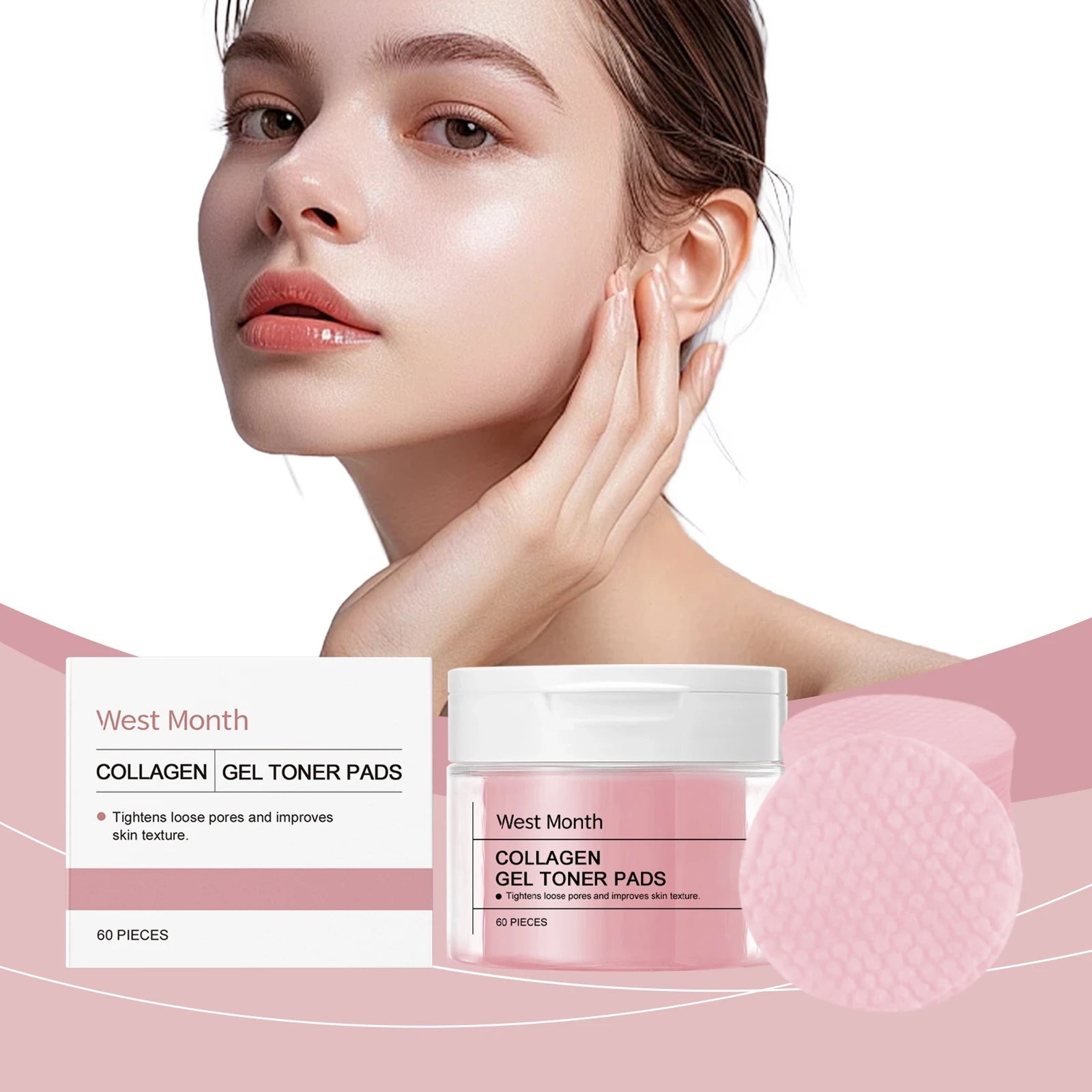 WEST MONTH Collagen Pad Face Brightening Deep Moisturizing Gentle Skin Care Improving Skin Elasticity Firming Cleansing Gasket Oasis Select