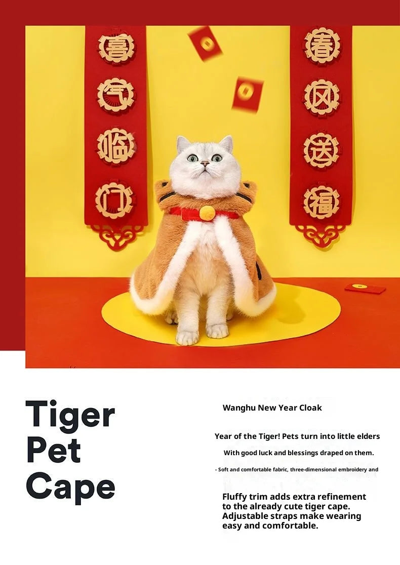 Tiger Cape, Winter Warmth and Fleece Vest for Cats and Dogs New Year's Festive Pet Clothes Oasis Select