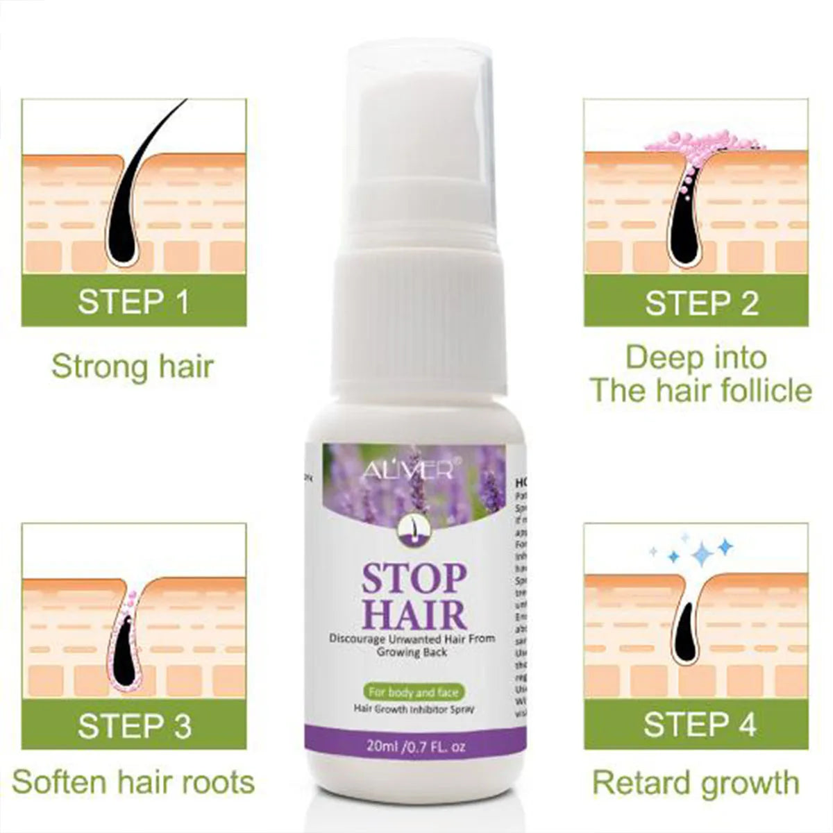 Permanant Hair Growth Removal Inhibitor Spray Beard Bikini Intimate Legs Body Armpit Painless Facial Stop Hair Depilatory Oasis Select