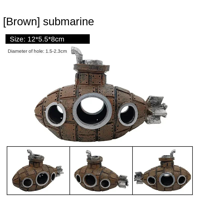Resin Submarine Ornaments Aquarium Fish Tank Decoration Fish Shrimp Shelter Cave Landscaping Accessories for Aquarium Fish Tank Oasis Select Bronze A