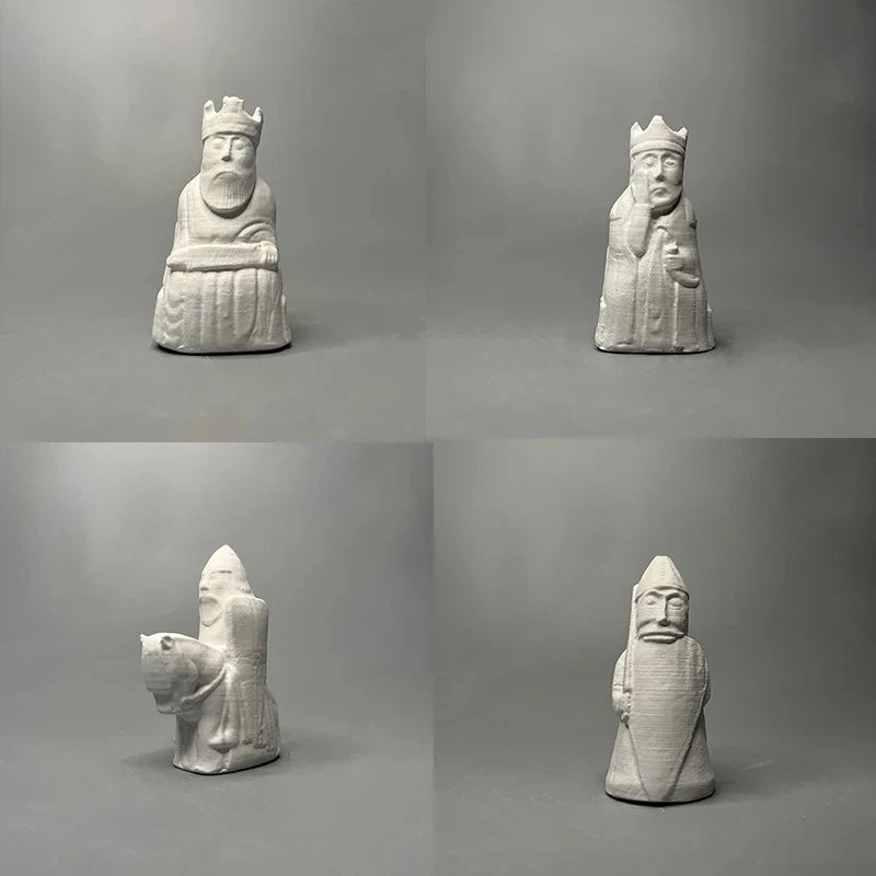 6pcs Plaster Chess Artistic Desk Statue Lewis Chess Replica Plaster Artwork Figures Sculpture Aesthetic Decor Room Ornament Oasis Select