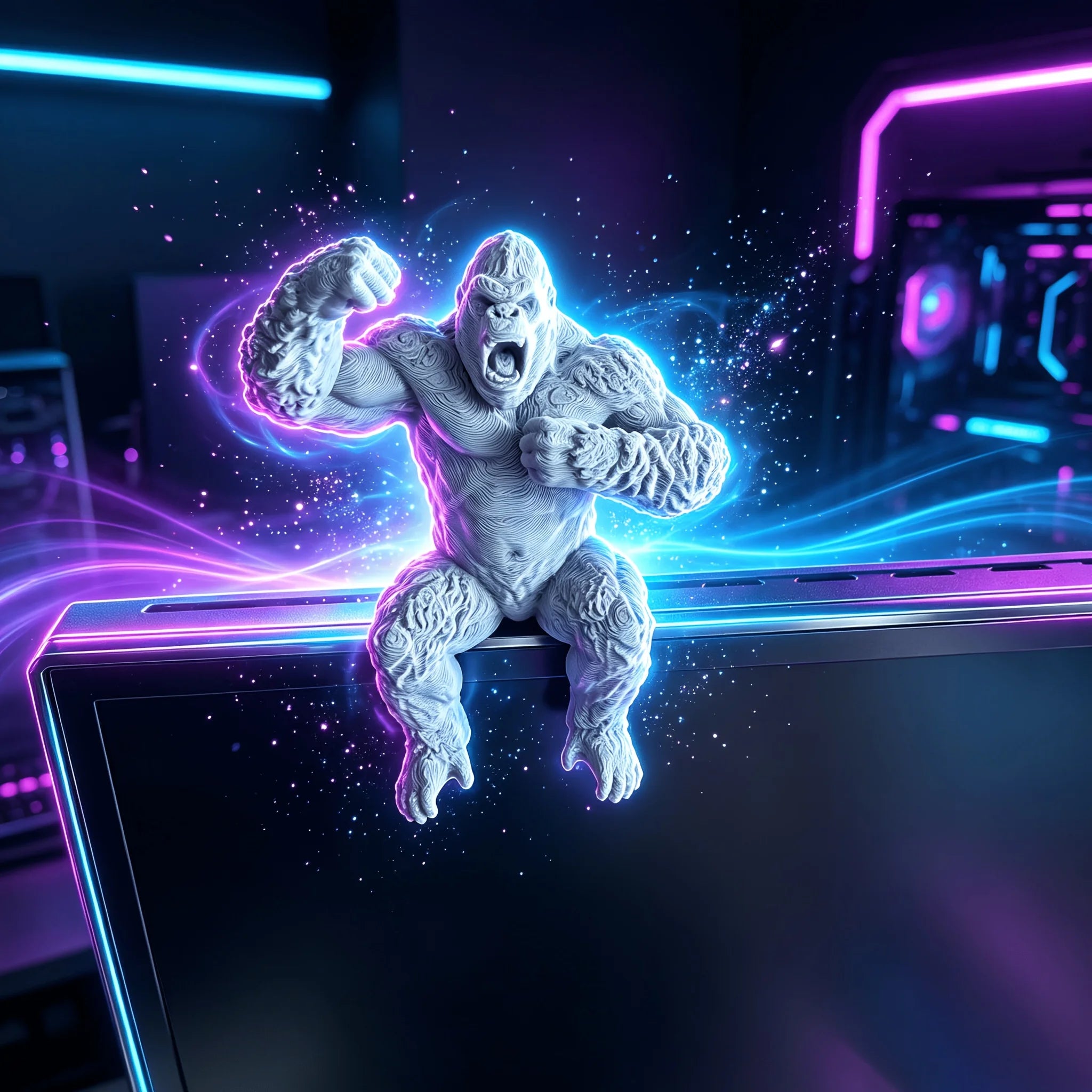 Creative Roar Gorilla Desk Monitor Topper Figurines Statues Ape Cool Desktop Ornaments for Computer Monitor Shelves Office Decor Oasis Select