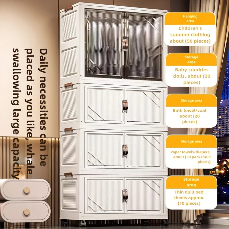 72cm Wide Foldable Storage Cabinet with Rolling Wheelsfor Clothes/Toys – Bedroom/Living Room/Bathroom Organization Oasis Select