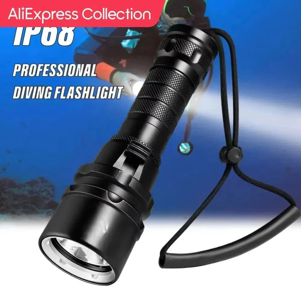 High Power Diving Flashlight IP68 Highest Waterproof Rating Professional Diving Light Powered by 18650 Battery With Hand Rope Oasis Select