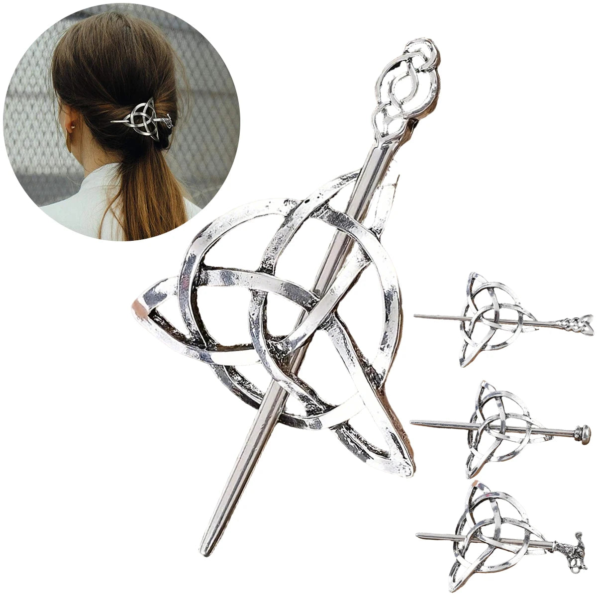 Celtic Knot Silver Hair Clips Vintage-Inspired Hair Claws for Women Symbolic Barrettes for Long Hair Braids Oasis Select