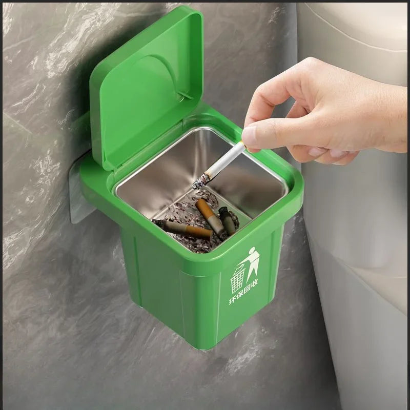 Portable Ashtray Trash Can Ashtray with Lid, Stainless Steel Ashtray, Bathroom Wall Hanging, Notch Anti-fly Ash Ashtray Oasis Select