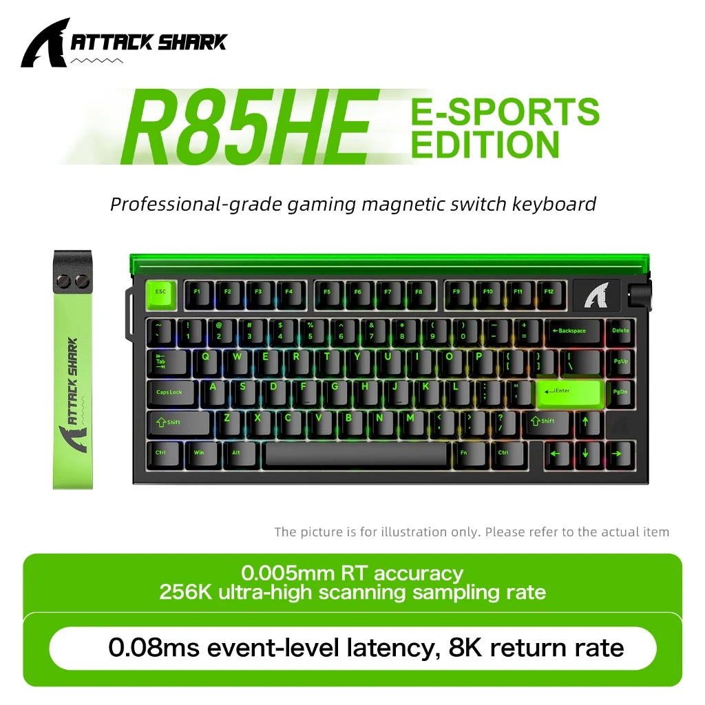 ATTACK SHARK R85HE Magnetic Axis Gaming Wire Keyboard 8KHz Rate 0.005mm RT Precision Adjustable 5 Layer Soundproof Filling RGB Oasis Select R85 HE-Green