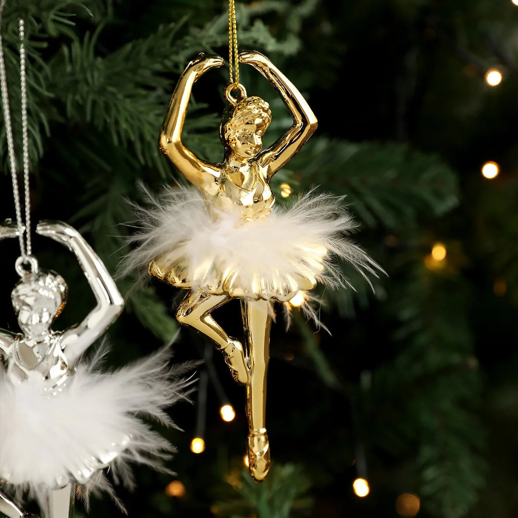 Electroplated Plastic Ballet Girl With Feather Pendant, Christmas Tree Ornament, Festive Atmosphere Decoration Oasis Select