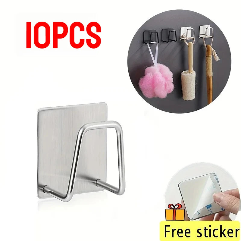 Kitchen Stainless Steel Sink Shelf Sponges Holders Adhesive Drain Drying Rack Wall Hooks Accessories Storage Organizer Oasis Select 10PCS-sliver