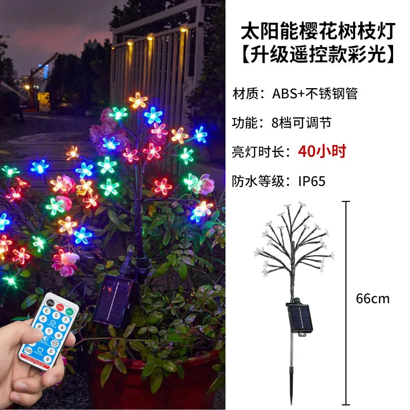 Solar-powered Cherry Blossom Branch Lights, Colorful Firefly Lights, LED Garden Outdoor Lawn Ground Insert Lights Oasis Select Cherry blossom lamp