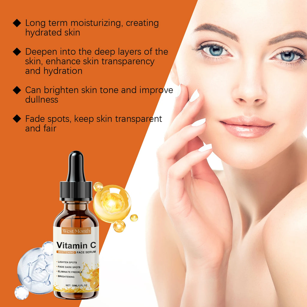 Vitamin C Whitening Serum Remove Freckles Dark Spots Face Essence Fade Melasma Melanin Brighten Repair Dull Skin Care Cosmetics Oasis Select