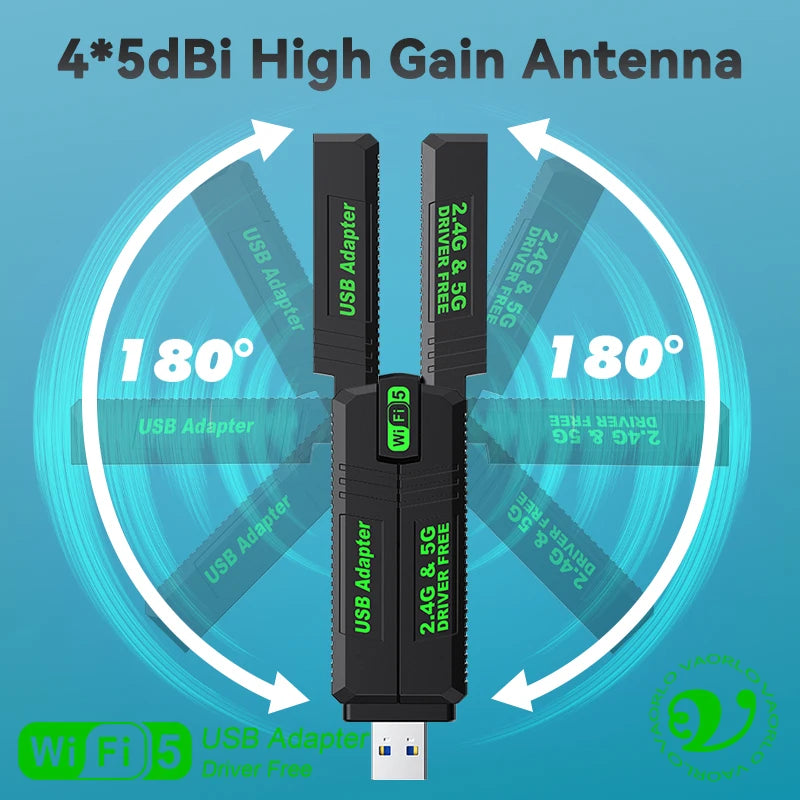 1300Mbps WiFi USB Adapter Dual Band 2.4G&5Ghz Wi-Fi Dongle 4-Antennas USB3.0 High-Speed 802.11AC Wireless Receiver For PC/Laptop Oasis Select