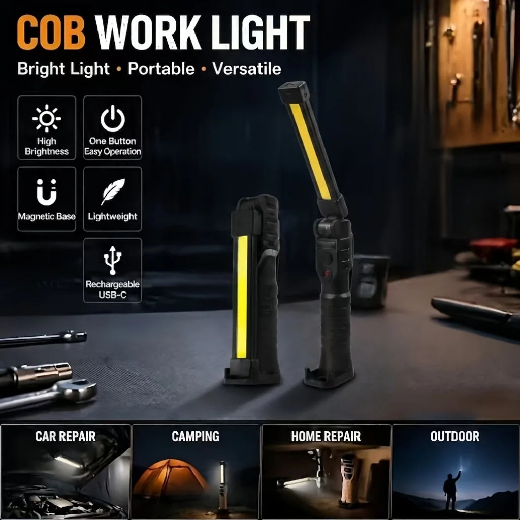 Folding COB XPE LED Work Light – USB Rechargeable & SOS Torch