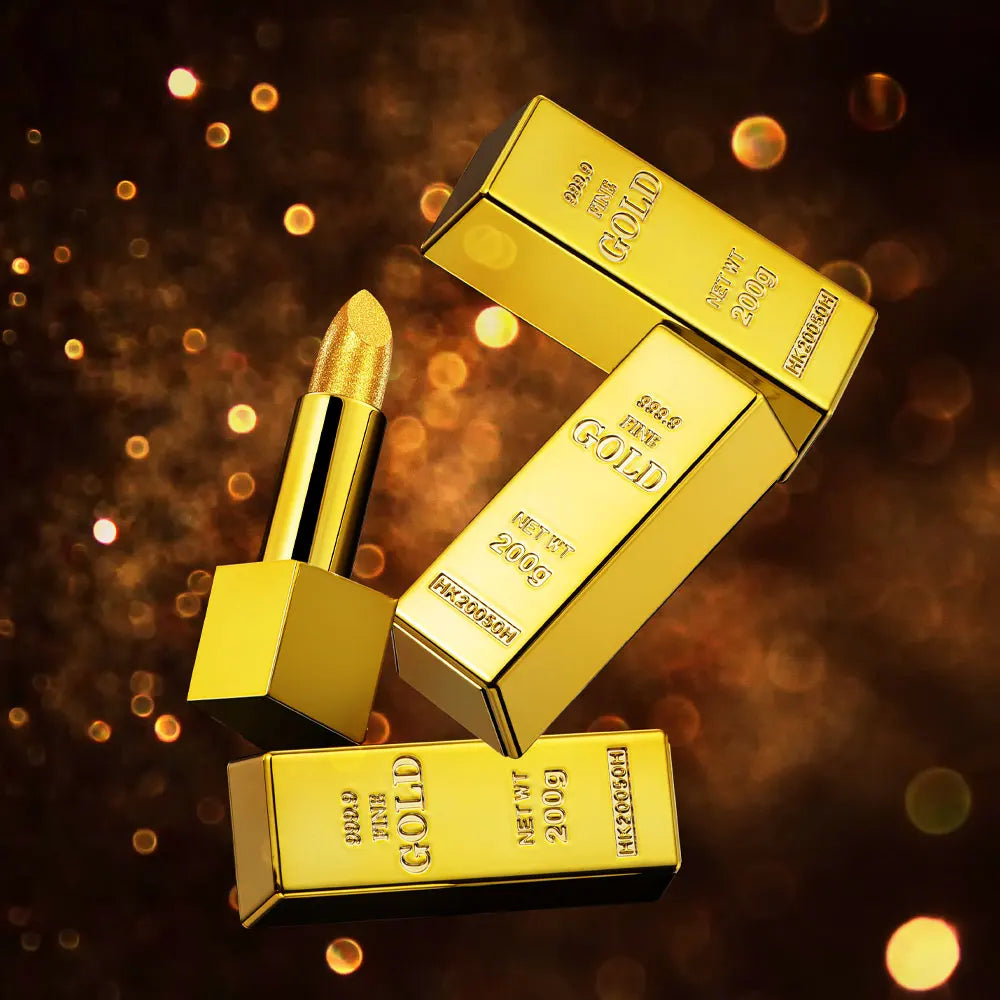 Shimmer Gold Metallic Glitter Lipstick – Long-Lasting Waterproof