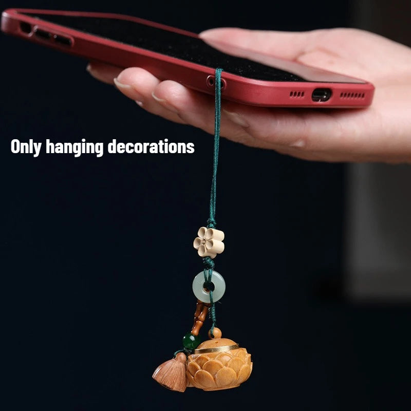 Hand Carved Lotus Green Sandalwood Hanging Charm Luminous Aroma Expander Keychain Cute Bag & Phone Decor Oasis Select Sandalwood pendant