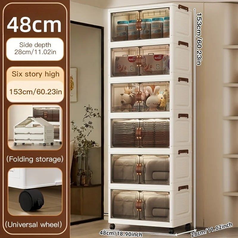 48cm Wide Foldable Storage Cabinet with Rolling Wheels,3-6 Tier White/Black, for Bathroom/Bedroom/Living Room Organization Oasis Select 6 Layers-Black