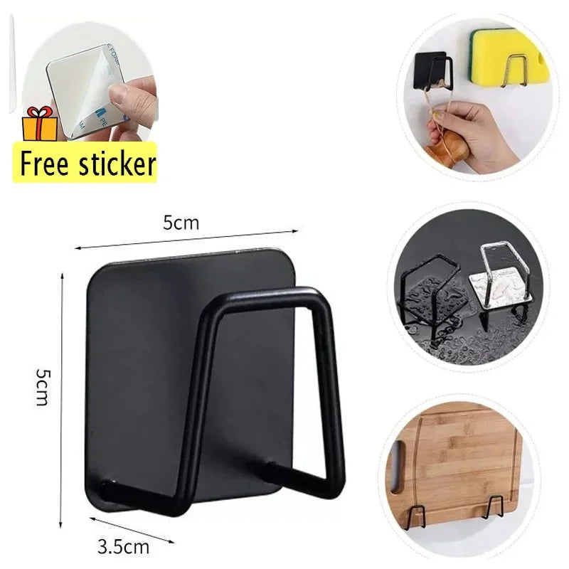 Kitchen Sponges Holder Stainless Steel Sink Sponges Drain Drying Rack Self Adhesive Storage Holder Hooks Bathroom Organizer Oasis Select black 15pcs