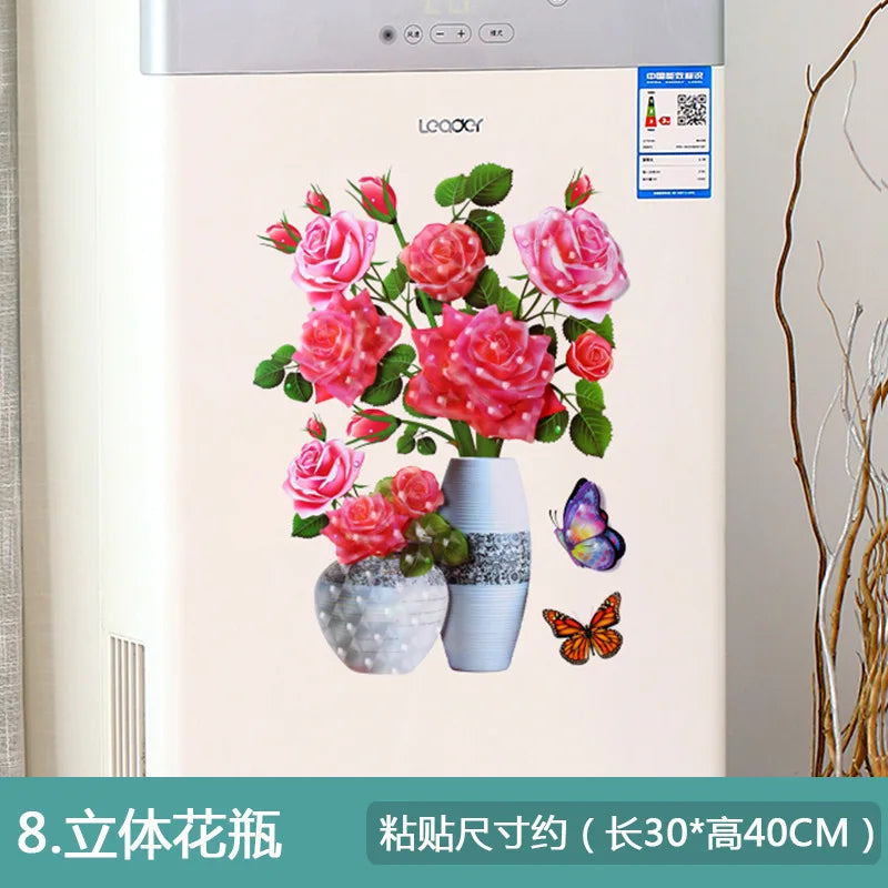3D Simulation Vase Bedroom Room Wall Three-Dimensional Gilding Decorative Wall Stickers Oasis Select 08 style 30x40cm