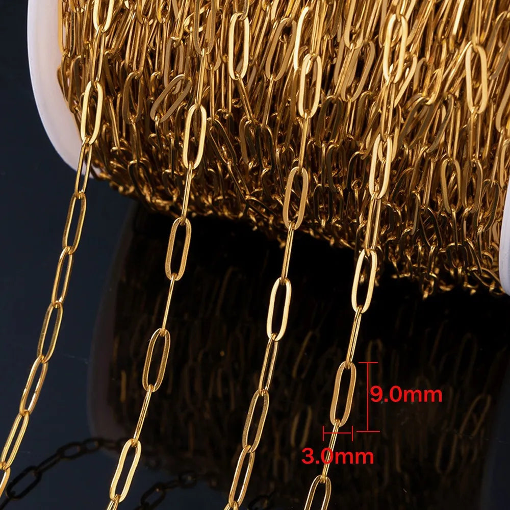 2meter 18K Gold PVD Plated Stainless Steel Paperclip Chains Oval Link Bulk for DIY Bracelet Necklace Jewelry Craft Making Oasis Select