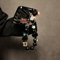Black Plush Cat Beaded Wrist Strap Y2K Phone Lanyard & Key Charm Phone Wrist Lanyard Oasis Select Black