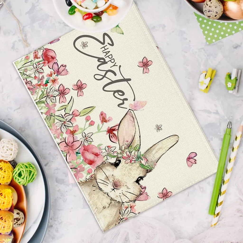 Easter Place Mats Rabbit Print Placemat Spring Flowers Easter Bunny Easter Egg Print Family Holiday Dinner Restaurant Decoration Oasis Select