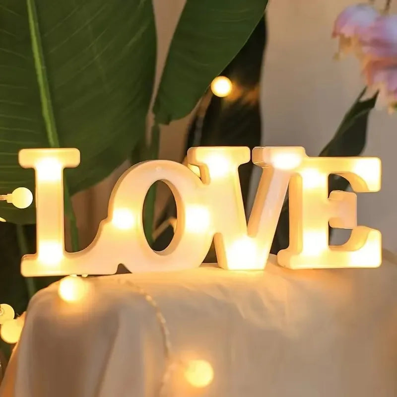 Valentine's Day LOVE LED Sign Lights Romantic Letter Lights Home Desktop Decoration Wedding Atmosphere Props Holiday Party Decor Oasis Select White