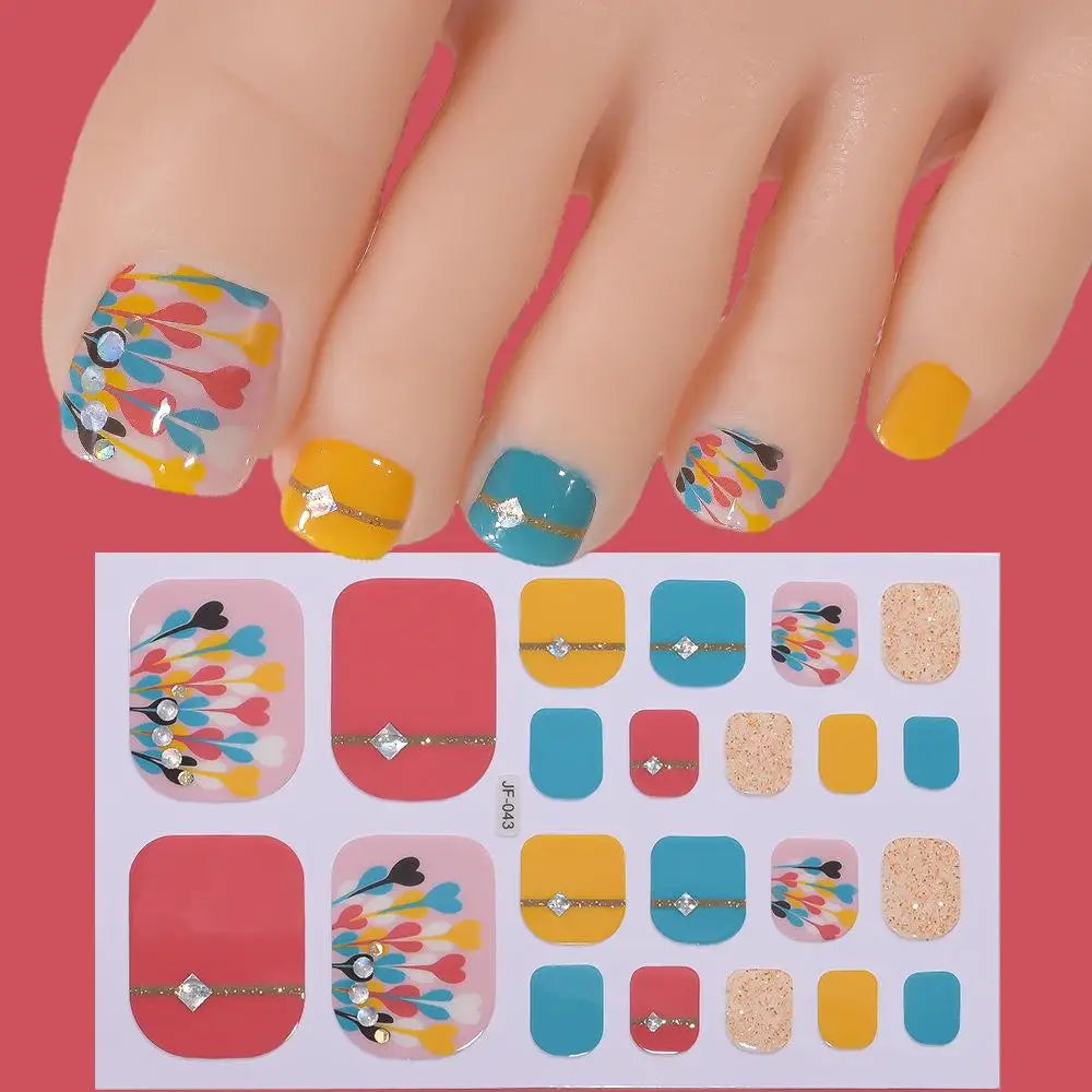 22tips/Sheet Glitter Toenail Stickers Glittering Full Wraps for Summer Pool and Beach for Nail Art and Decorative Nail Decals Oasis Select M