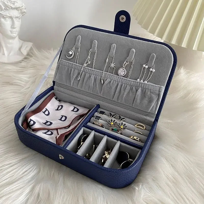 2024 Portable Jewelry Box Jewelry Organizer Display Travel Jewelry Case Boxes Button Leather Storage Chenille Jewelers Joyero Oasis Select Blue