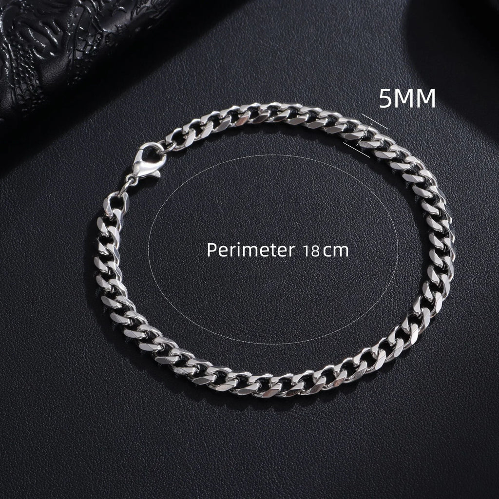 New Trendy Cuban Chain Men Bracelet Classic Stainless Steel 3/5/7/9mm Width Chain Bracelet For Men Women Jewelry Gift Oasis Select 5mm
