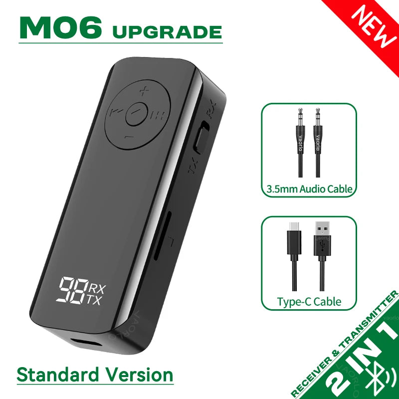 Bluetooth 5.3 Audio Transmitter Receiver 3.5MM AUX Support TF Card Play MIC Collar-Clip Wireless Adapter For Car Airplane TV PC Oasis Select Standard Version
