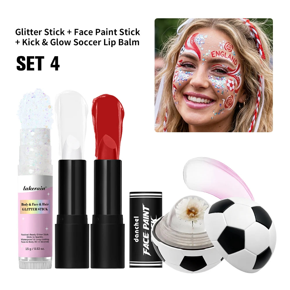 Face Paint Stick & Glitter Stick Set Lasting Moisturizing High Pigment Multifunctional for Sport Festival Party Cosplay Makeup Oasis Select SET 4