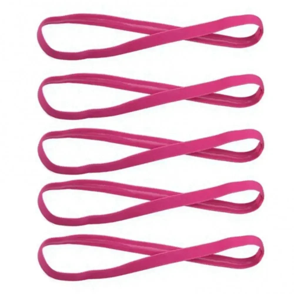 5Pcs Candy Color Women Men Yoga Hair Bands Sports Headband Girls Sport Anti-slip Elastic Rubber Sweatband Football Running Oasis Select Rose Red