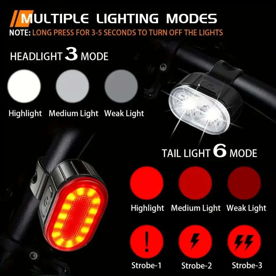 COB Bike Taillights USB Rechargeable Bicycle Safety Warning Light MTB LED Front Rear Headlight Waterproof Cycling Lamp Set Oasis Select