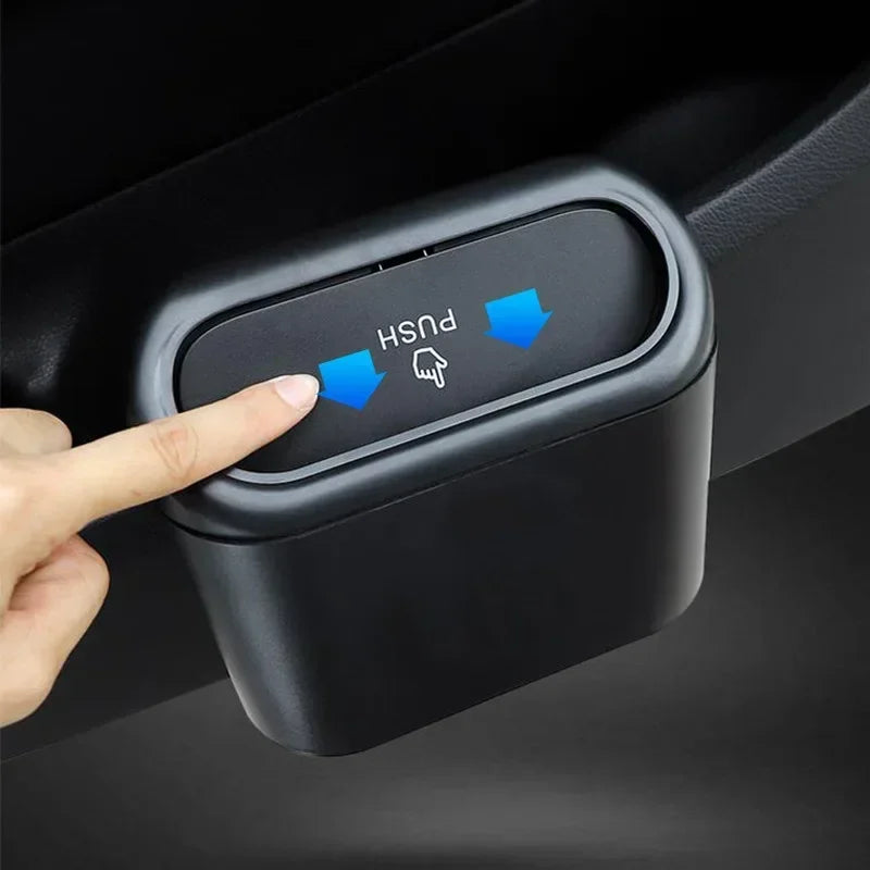 Car Trash Can with Lid Hanging Dustbin Garbage Box Car Interior Storage Case Trash Door Seat Clip Stand Holder Car Accessories Oasis Select