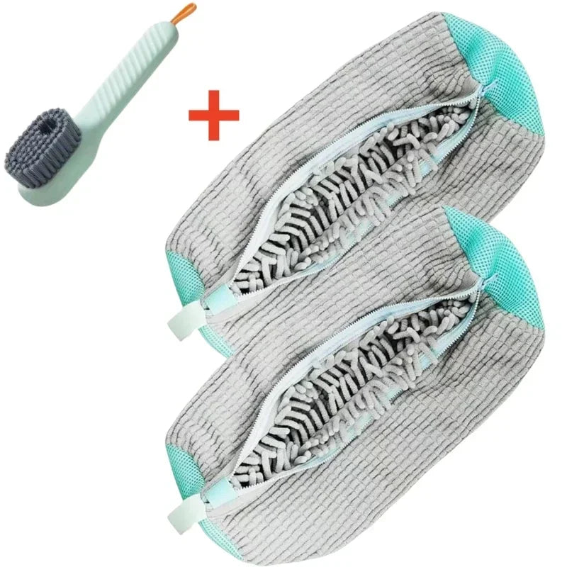 1/2/4PCS Shoe Washing Machine Bag with Liquid Shoe Brush Set Durable Laundry Shoe Bag and Soft Bristle Clean Brush for All Shoes Oasis Select 3PCS Set Gray