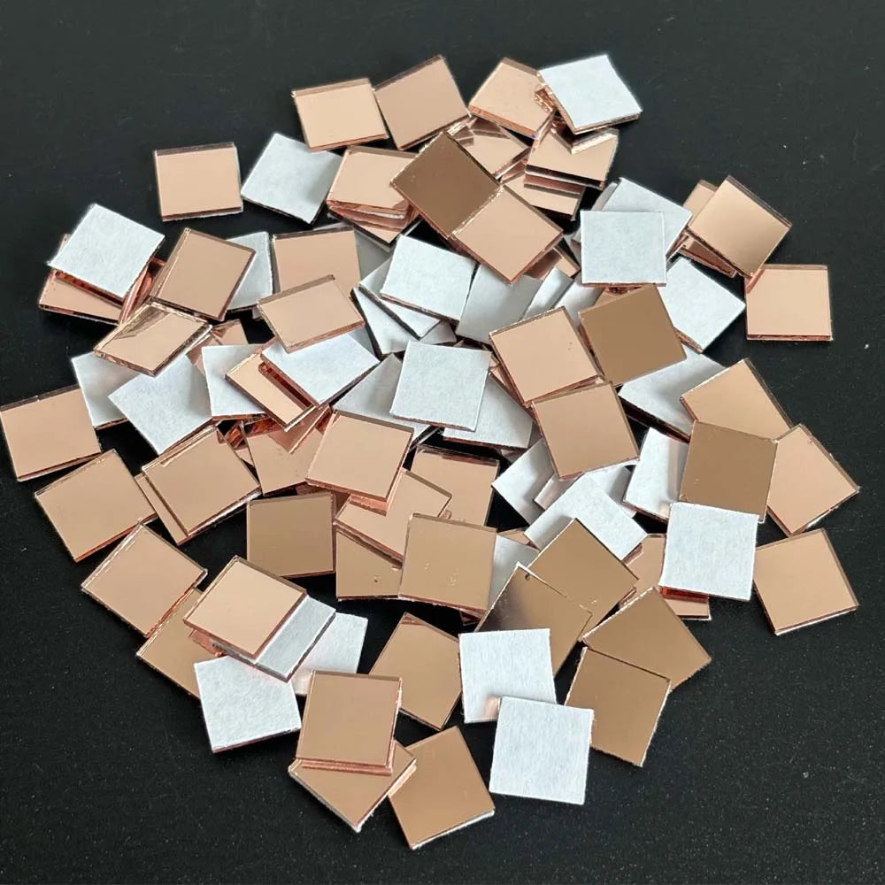 100pcs Mini Square Mirrors 1 cm Self-Adhesive Small Square Mirrors Acrylic Mirror Tiles Craft Home Decorative Mosaic Tiles Craft Oasis Select rose gold