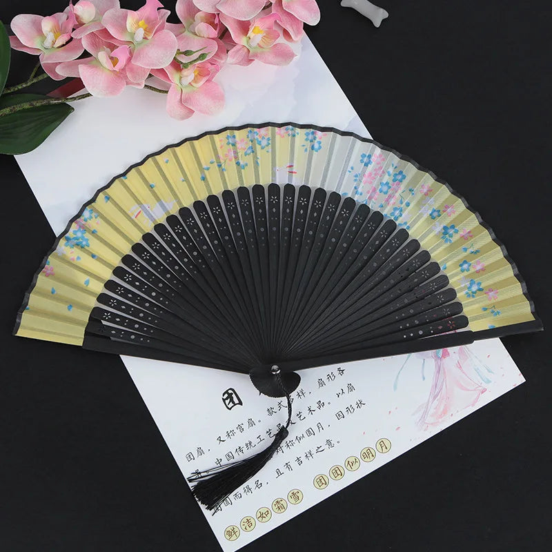 Folding Fan Hand Mini Silk Hollow Out Bamboo Products Arts and Crafts Women Japanese Dance Fan Portable Oasis Select 8