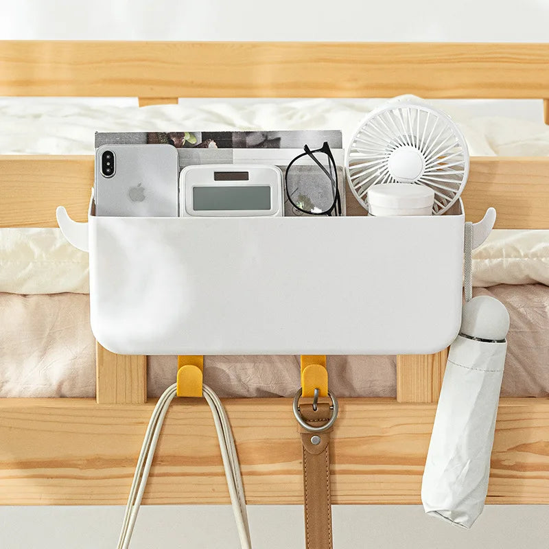 Hanging Bedside Organizer Storage Bed Shelf with 2 Hooks Storage Box for Dorm Rooms Bed Rail for Glasses Mobile Phones Key Oasis Select