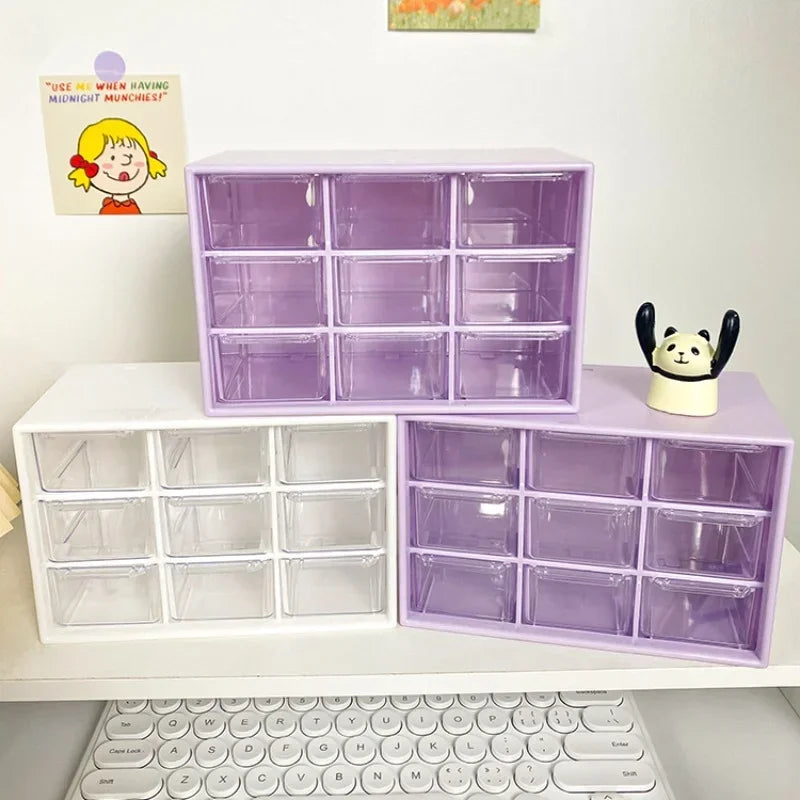 Desktop 9 Grid Storage Boxes Organizer Transparent Small Drawer Partitioned Student Desk Wall-mounted Sundries Storage Box Cute Oasis Select