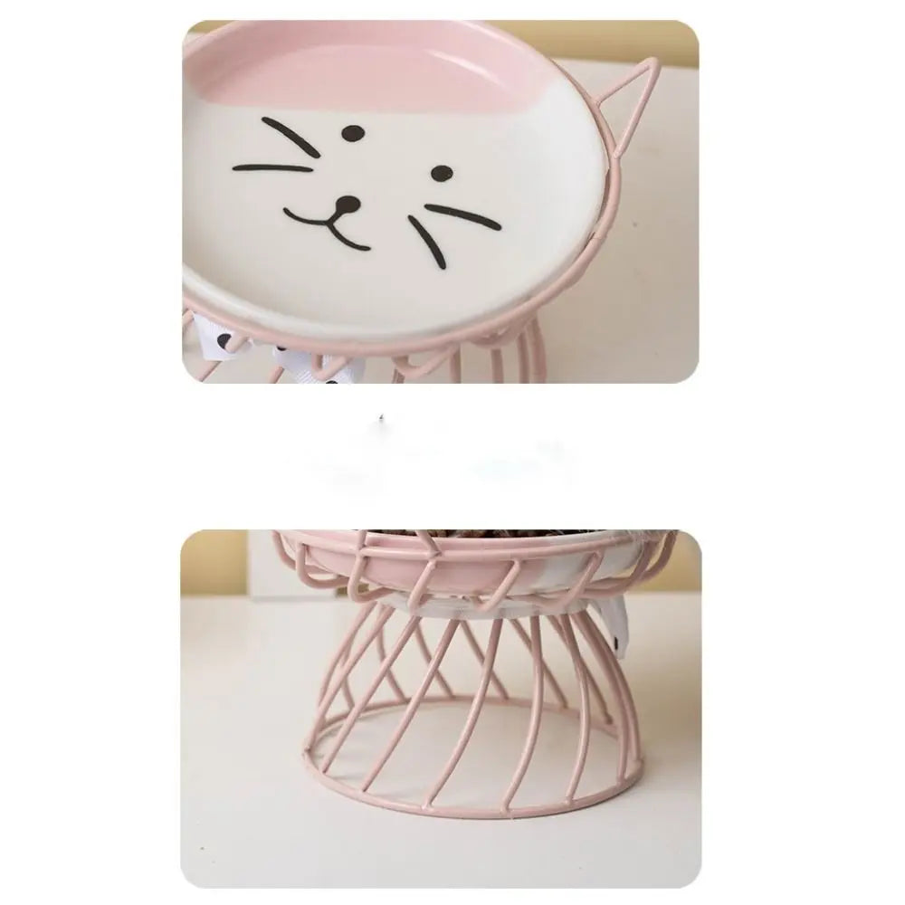 Elevated Ceramic Cat & Dog Bowl with Iron Stand | Non-Slip