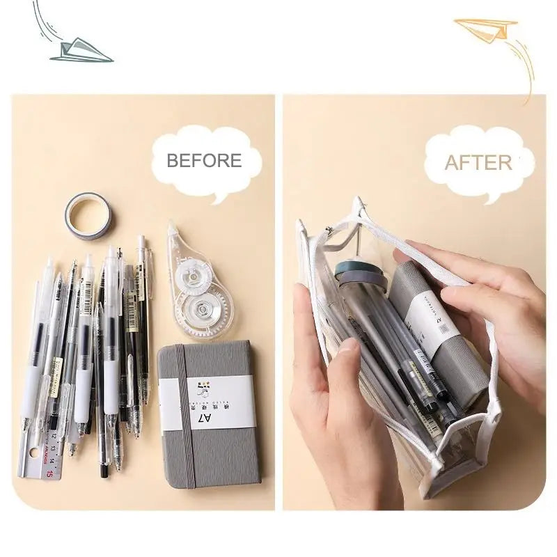 Transparent Pencil Case Waterproof PVC Large Capacity Clear Pen Bag Multi-use for Stationery Cosmetic Travel Use Oasis Select