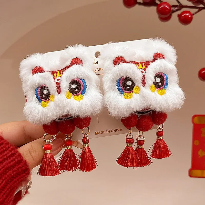 1/2pcs tassel hair clip, red New Year hair clip, Chinese style cute women's autumn and winter ancient style Hanfu headwear Oasis Select 2pcs tassel