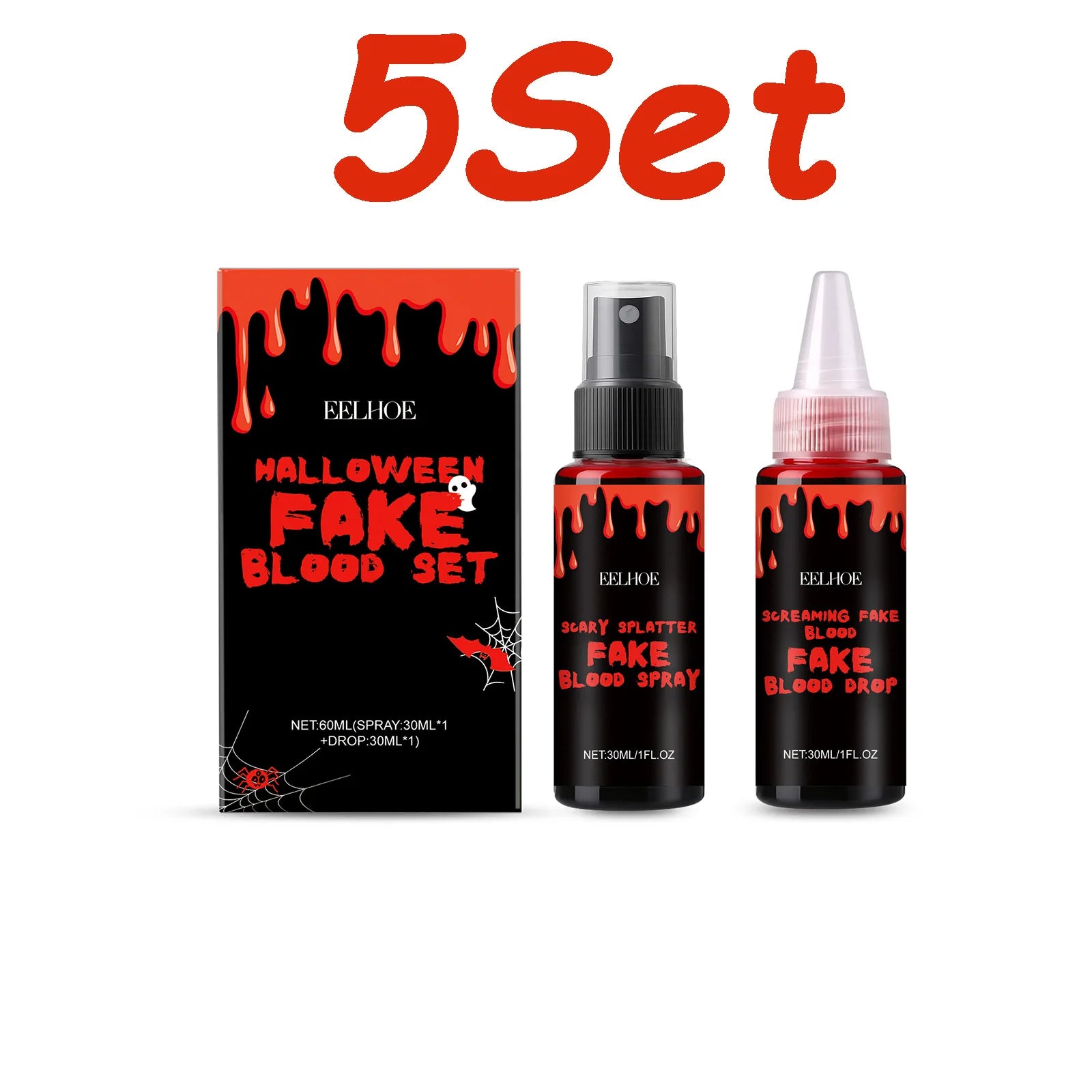 Eelhoe Halloween Fake Blood Set – Drip & Spray SFX Makeup SFX Halloween Makeup Oasis Select 5 Sets
