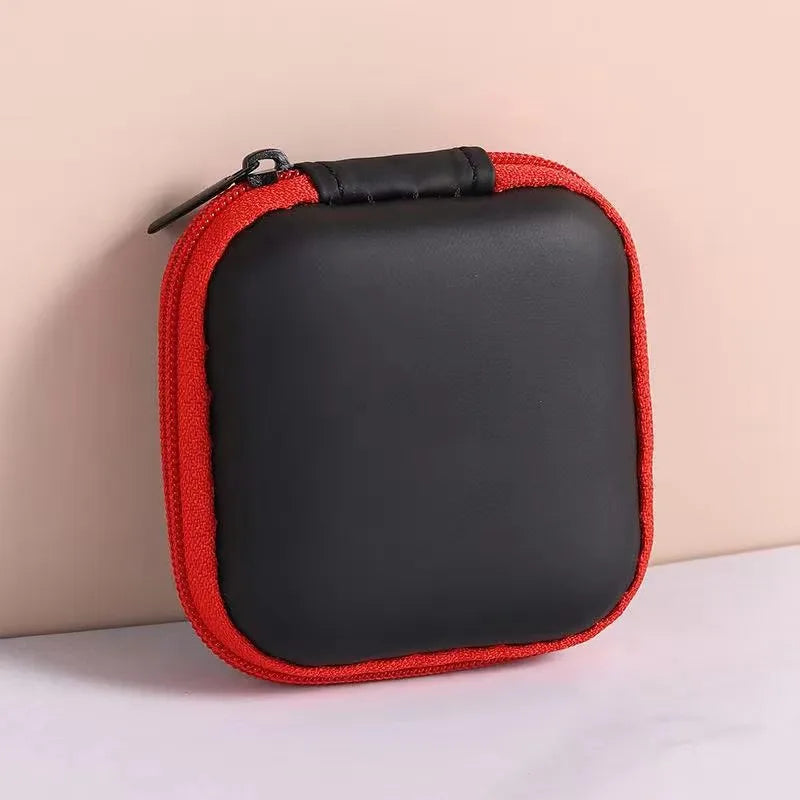 1/2/3pcs Mini Portable Earphone Bag Coin Purse Headphone USB Cable Case Carrying Pouch Bag Earphone Accessory Square Storage Box Oasis Select 1pcs Red
