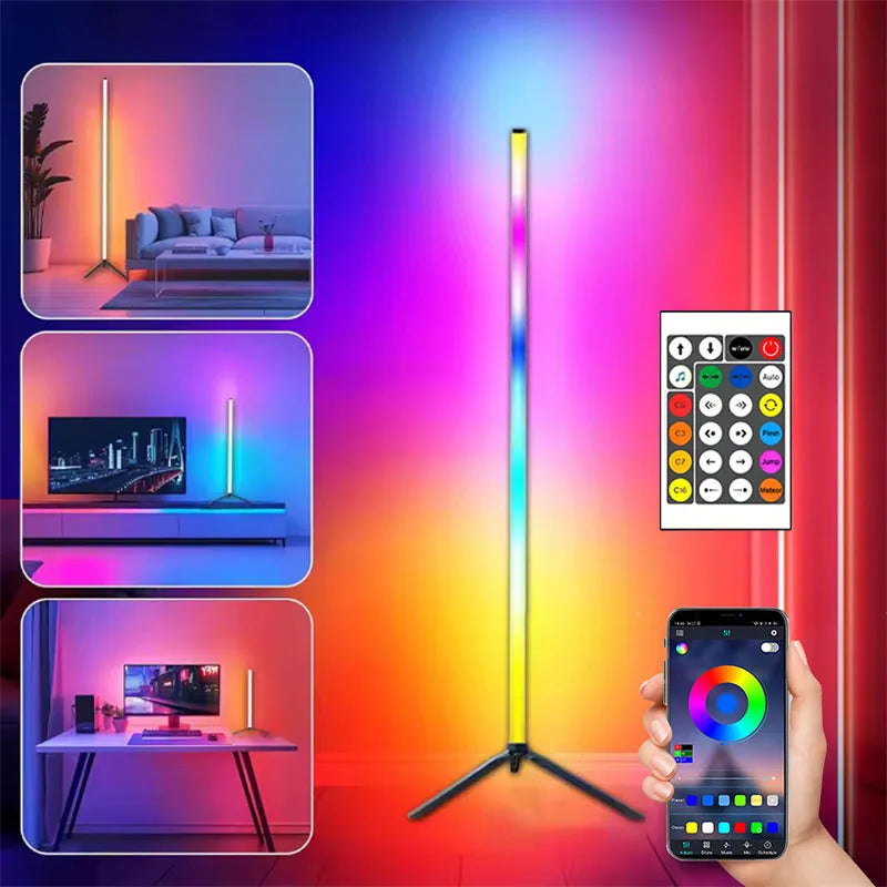 RGB LED Corner Floor Lamp – App & Remote, RGBIC Lighting