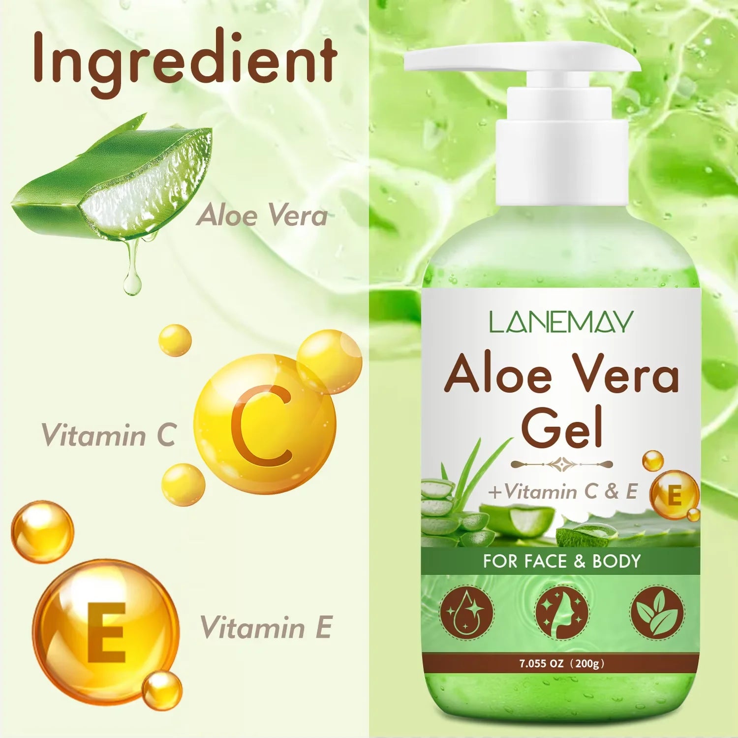 2-Pack Vitamin C & E Aloe Vera Gel – Face & Body Moisturizer Aloe Vera Gel Oasis Select