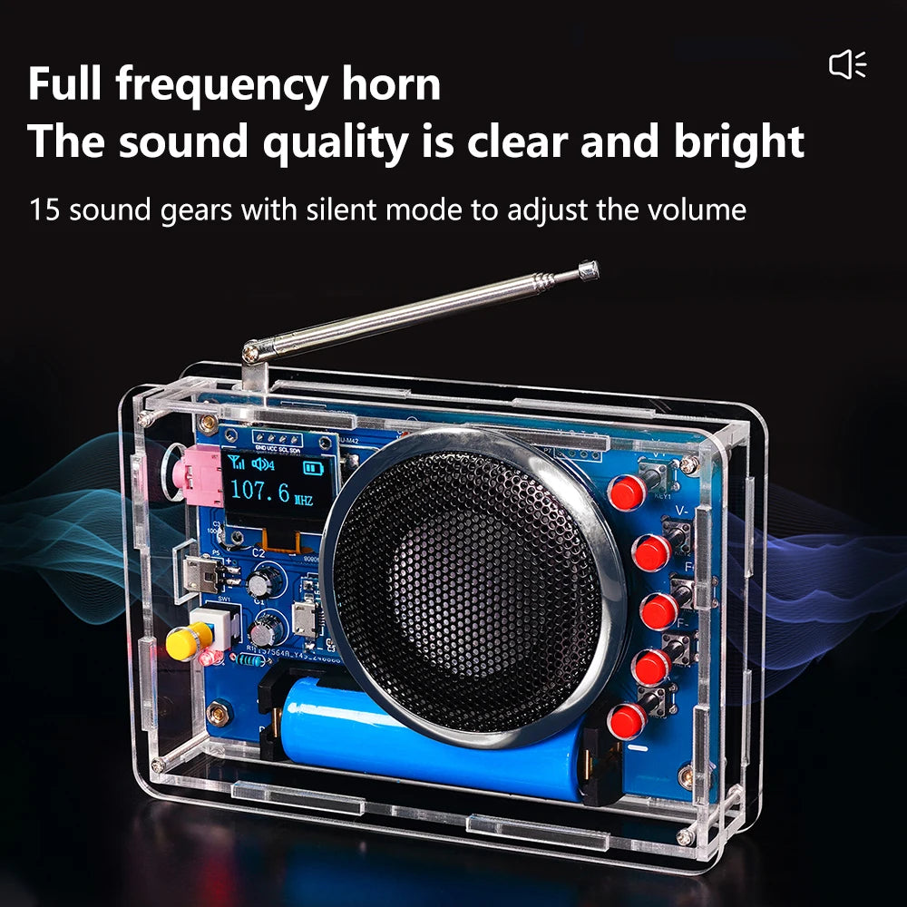 Portable FM Radio DIY Kit RDA5807 Radio DIY Module 87-108MHz Adjustable Frequency Radio DIY With OLED Display Oasis Select
